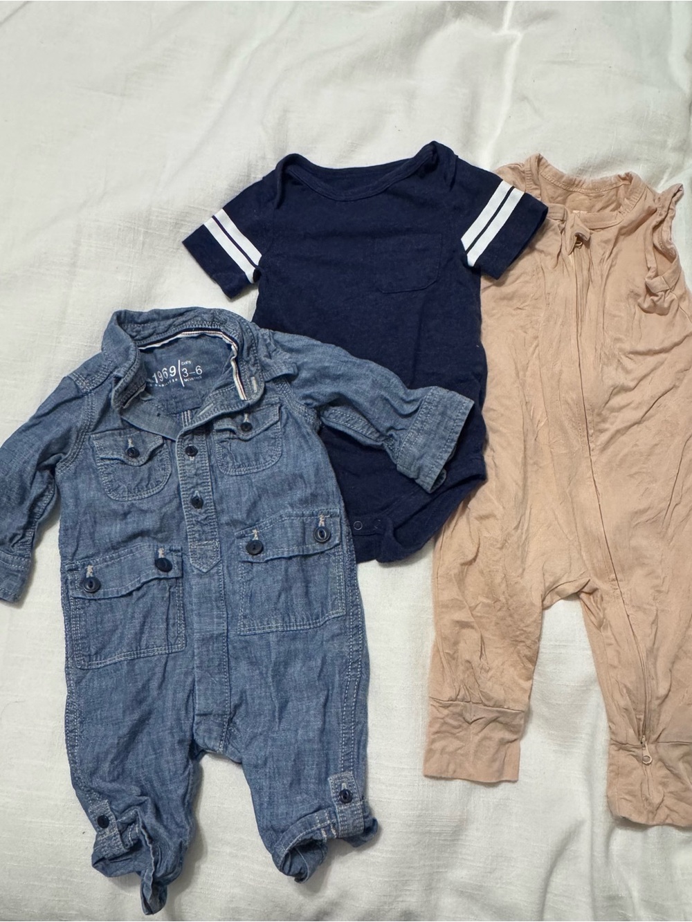 3-Pack Kids One-Piece Set — Navy, Chambray Blue & Beige